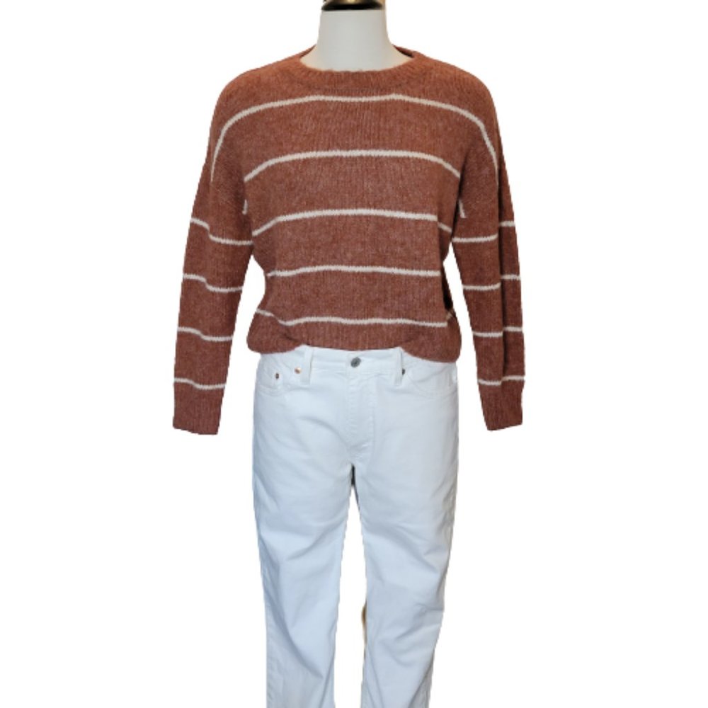 Lulus Crew Neck Loose Fit Acrylic Blend Sweater, Ladies Size Small Rust/Cream - Picture 1 of 11